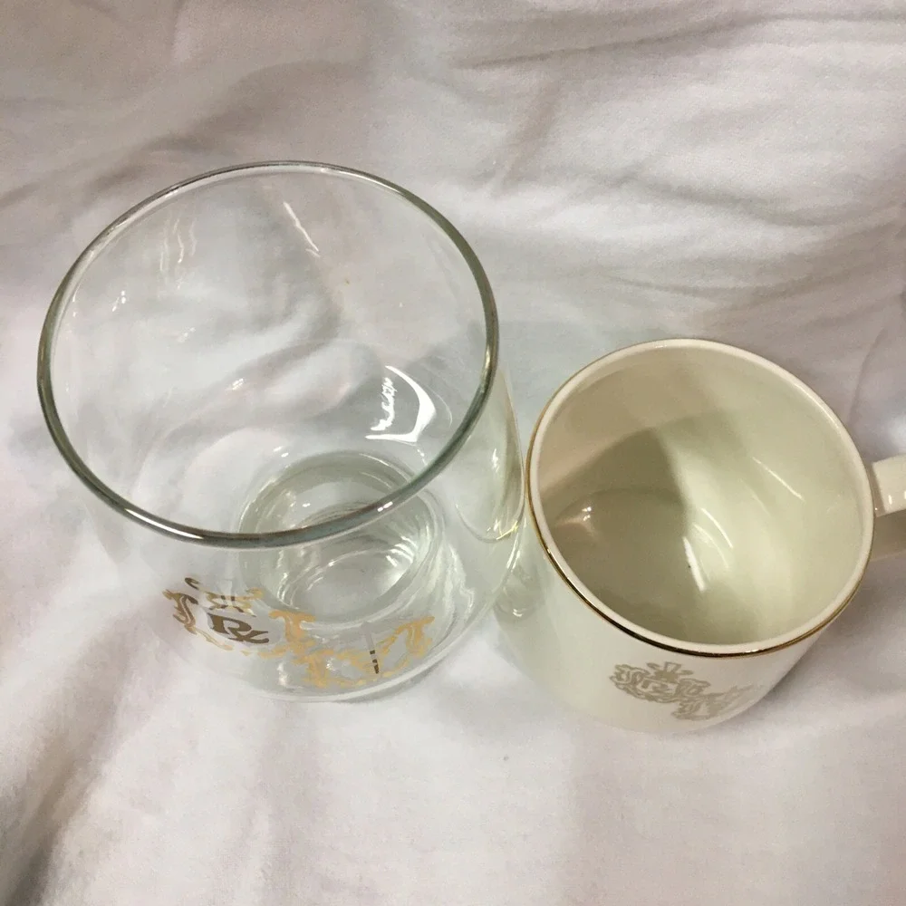 DOCTOR PHARMACIST Apothecary CADUCEUS RX GOLD RIM Coffee Cup‎ and Glass Set